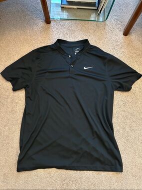 Nike Black Short-Sleeve Dri-FIT Polo with White Swoosh